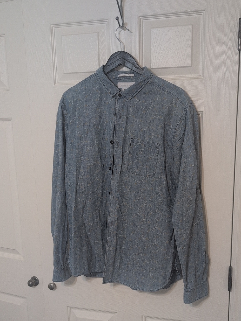 Urban Outfitters Men's Washed Blue Button-Down Shirt